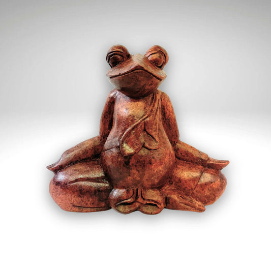 Meditation Buddha Frog Statue Lotus Pose Padmasana Yoga Posture Sculpture  Wood Carving Balinese Art