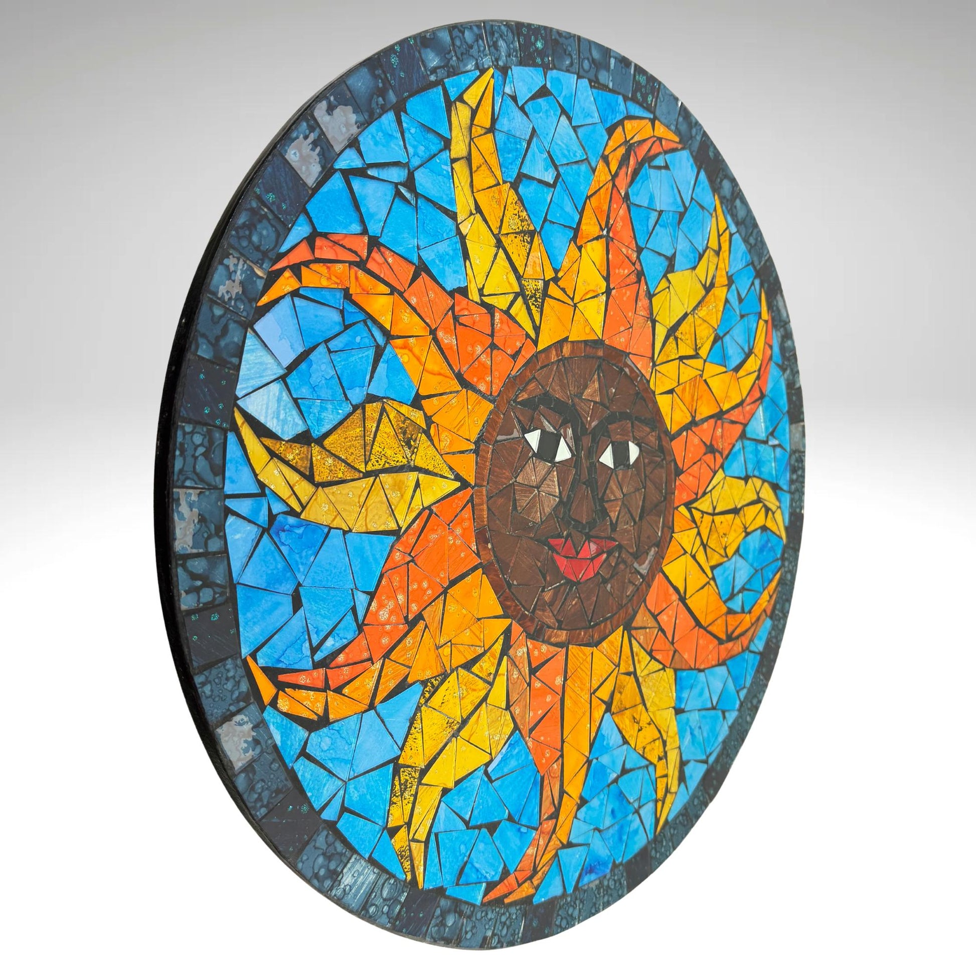 Sun Sunburst Mosaic Wall Art Plaque Panel Hand Painted Glass Bali Handicraft Boho Decor - Acadia World Traders