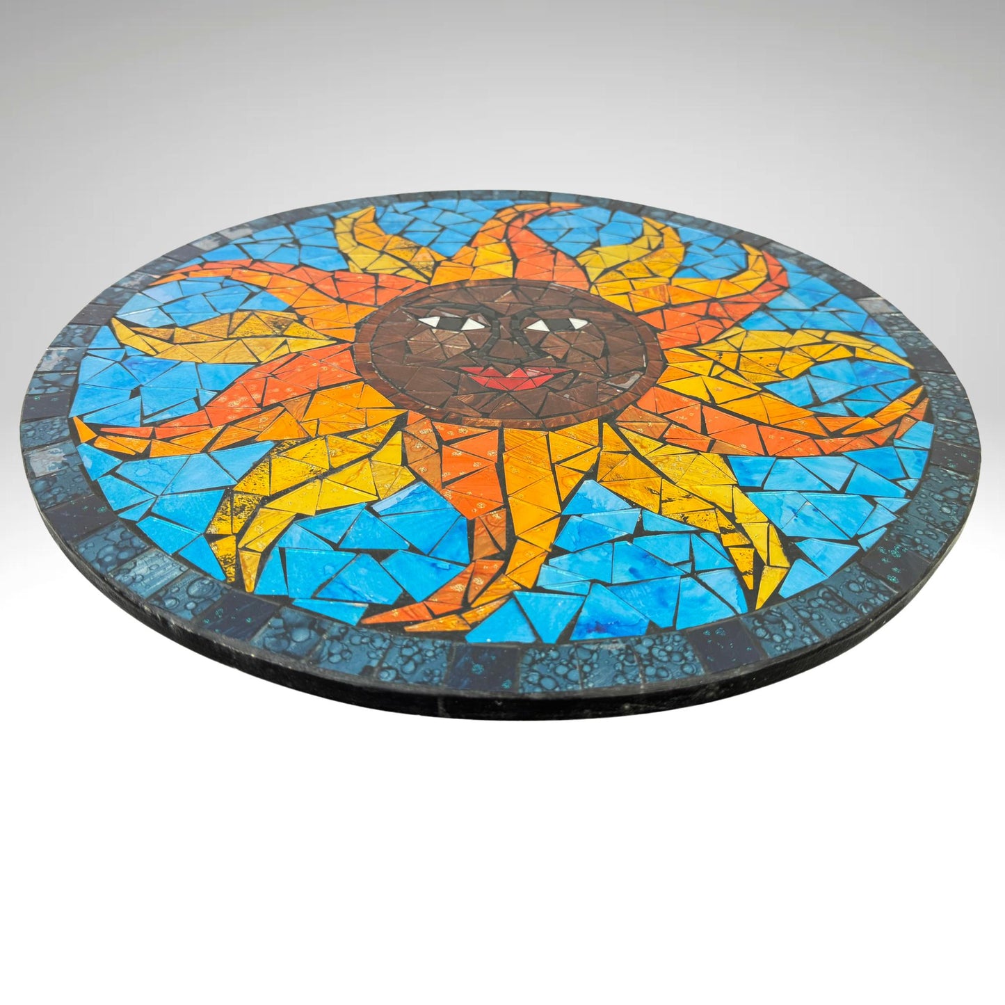 Sun Sunburst Mosaic Wall Art Plaque Panel Hand Painted Glass Bali Handicraft Boho Decor - Acadia World Traders