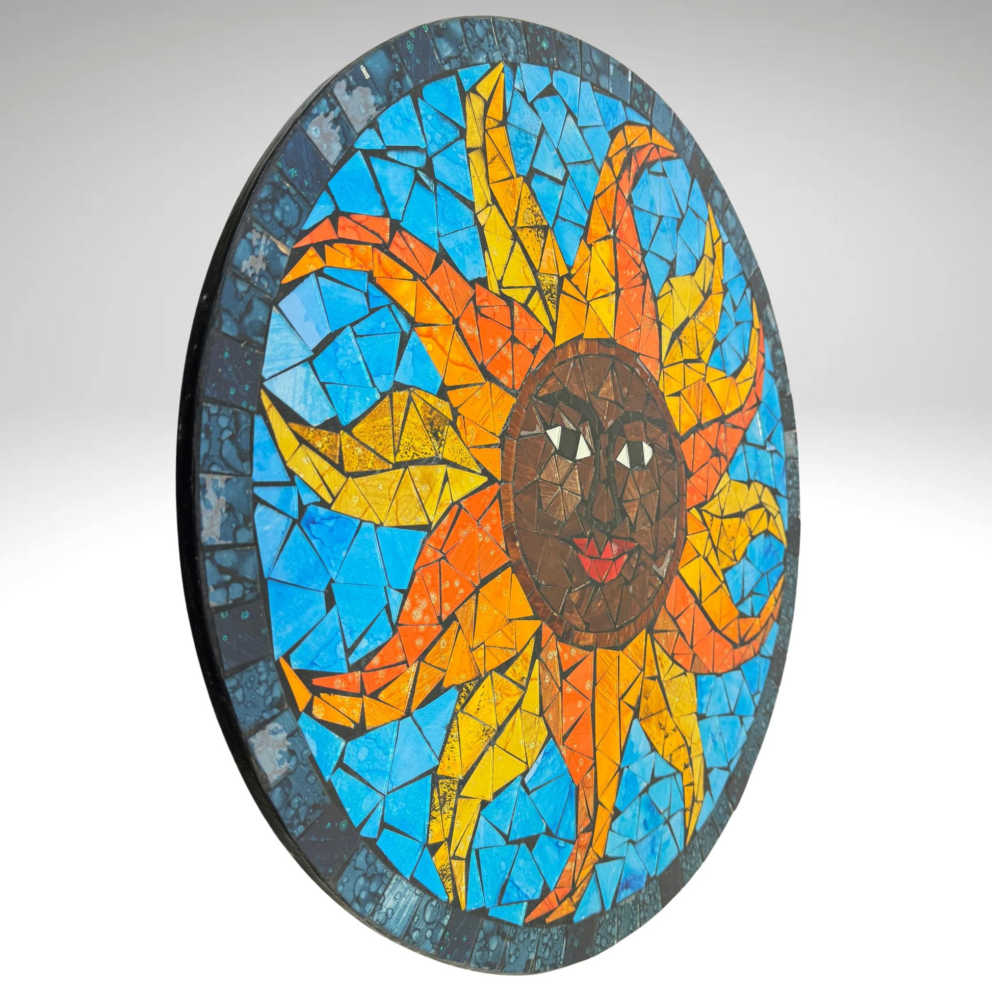 Sun Sunburst Mosaic Wall Art Plaque Panel Hand Painted Glass Bali Handicraft Boho Decor - Acadia World Traders