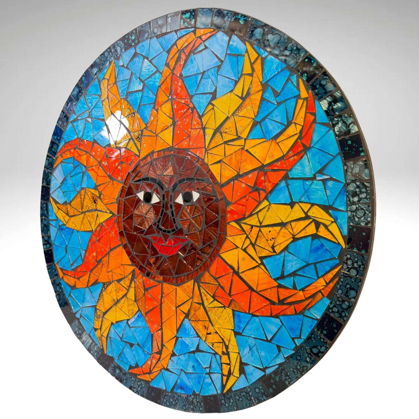 Sun Sunburst Mosaic Wall Art Plaque Panel Hand Painted Glass Bali Handicraft Boho Decor - Acadia World Traders