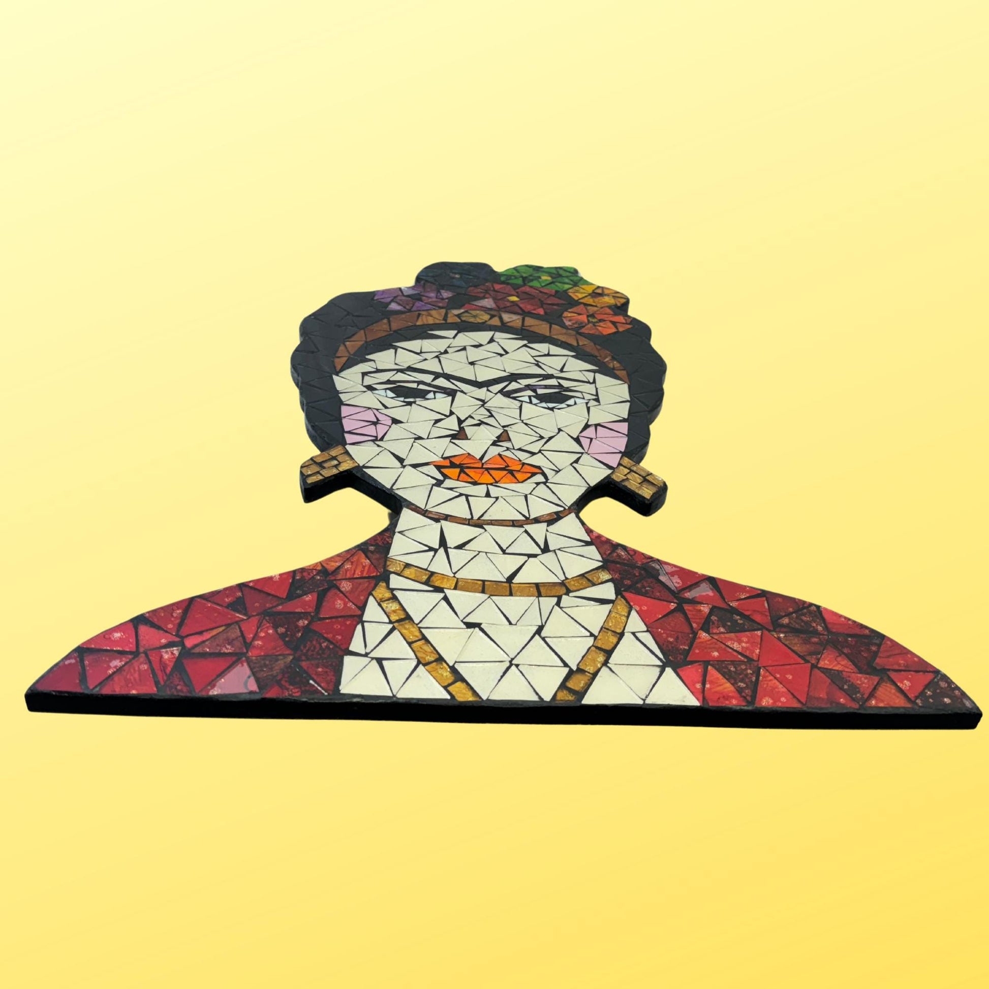Frida Kahlo Feminist Icon Mosaic Wall Art Plaque Panel Hand Painted Glass Bali Handicraft Boho Decor - Acadia World Traders