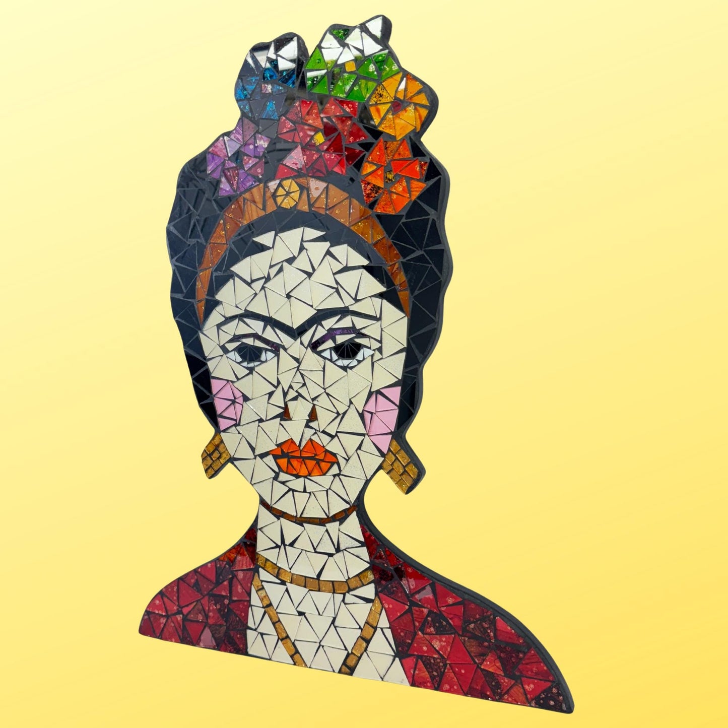 Frida Kahlo Feminist Icon Mosaic Wall Art Plaque Panel Hand Painted Glass Bali Handicraft Boho Decor - Acadia World Traders