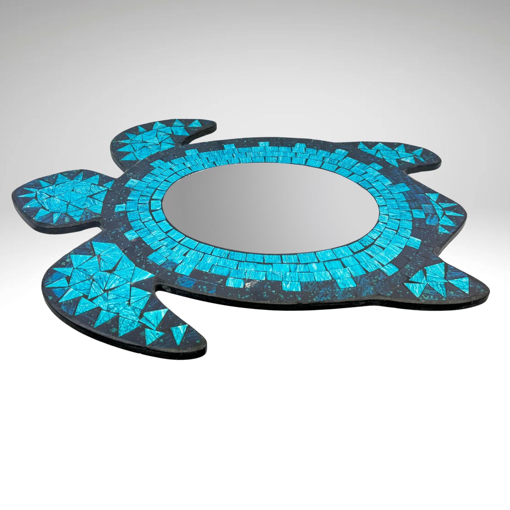 Sea Turtle Marine turtles Wall Mirror Mosaic Wall Art Plaque Panel Hand Painted Glass Bali Handicraft Nautical Beach Decor - Acadia World Traders