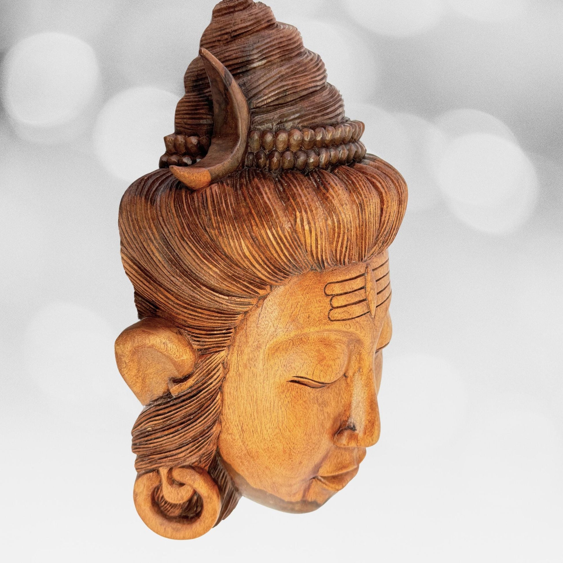 Lord Shiva Mask Wall Art Hand Carved Wood Carving Sculpture Balinese Iconography Lord of The Universe Hindu God Bali art - Acadia World Traders
