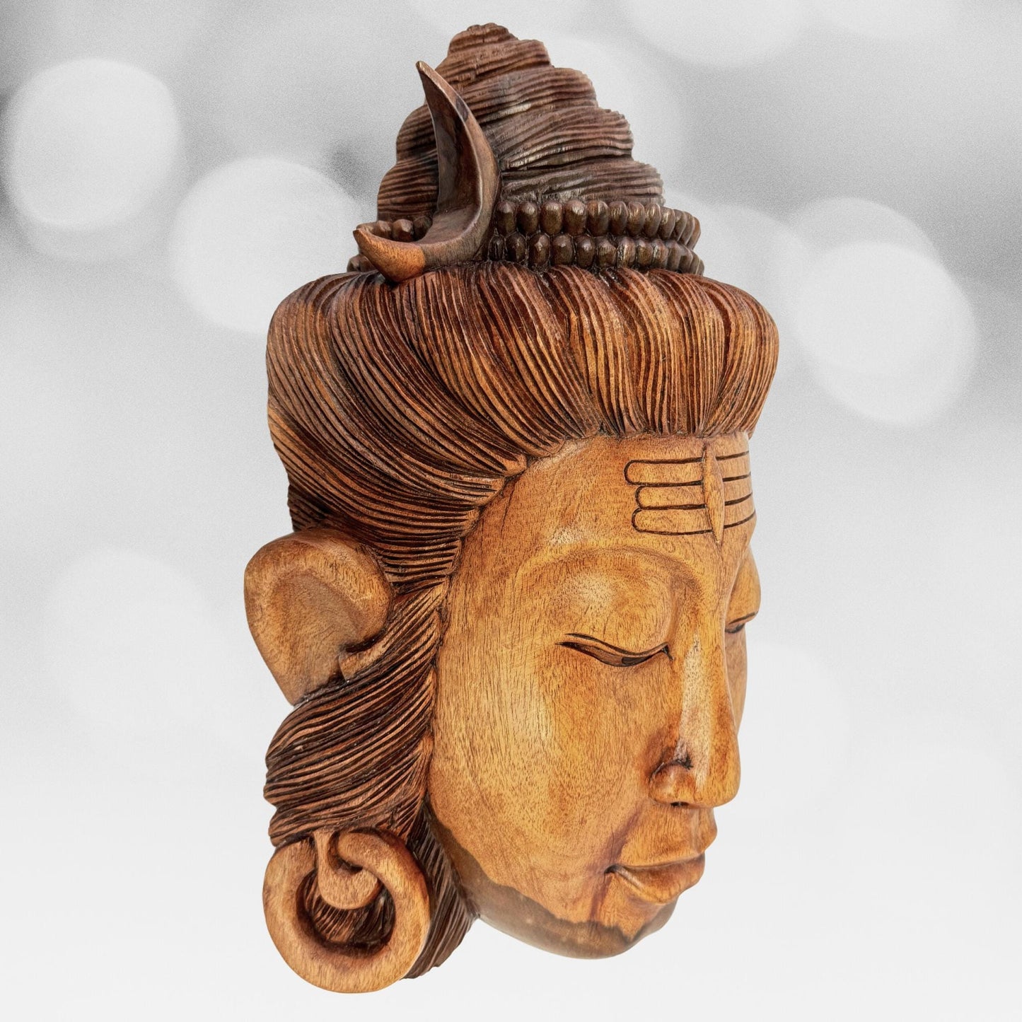 Lord Shiva Mask Wall Art Hand Carved Wood Carving Sculpture Balinese Iconography Lord of The Universe Hindu God Bali art - Acadia World Traders