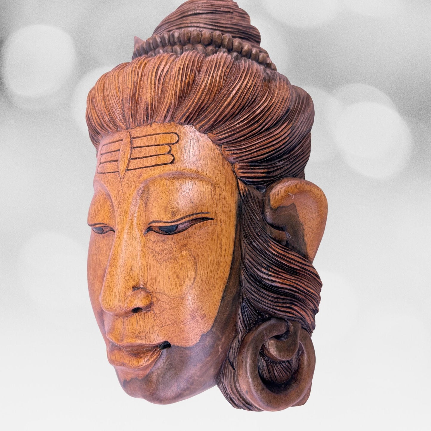 Lord Shiva Mask Wall Art Hand Carved Wood Carving Sculpture Balinese Iconography Lord of The Universe Hindu God Bali art - Acadia World Traders