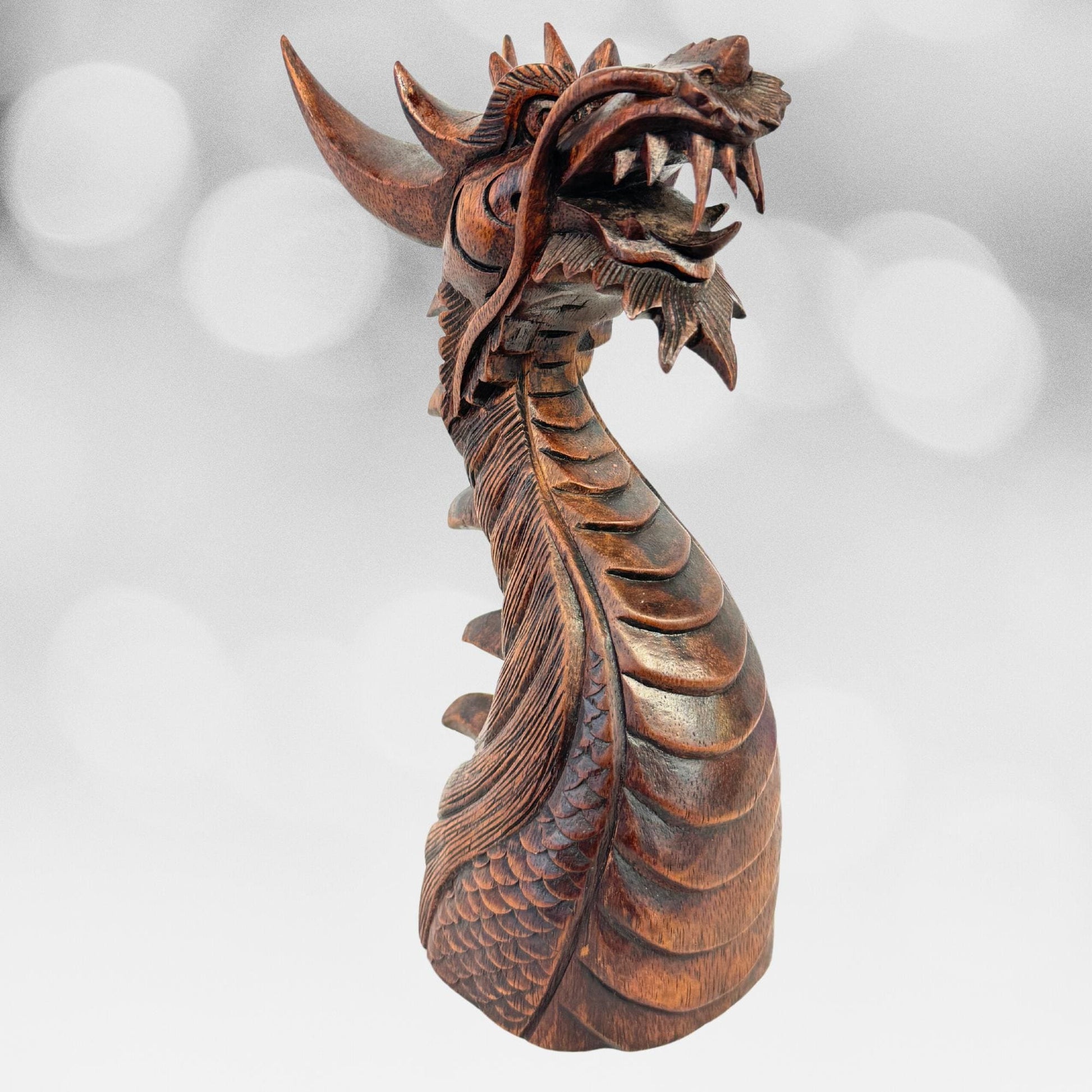 Horned Dragon Sculpture Statue Cosmic Naga Hand hand carved Suar wood Carving Bali Art Asian style Decor - Acadia World Traders