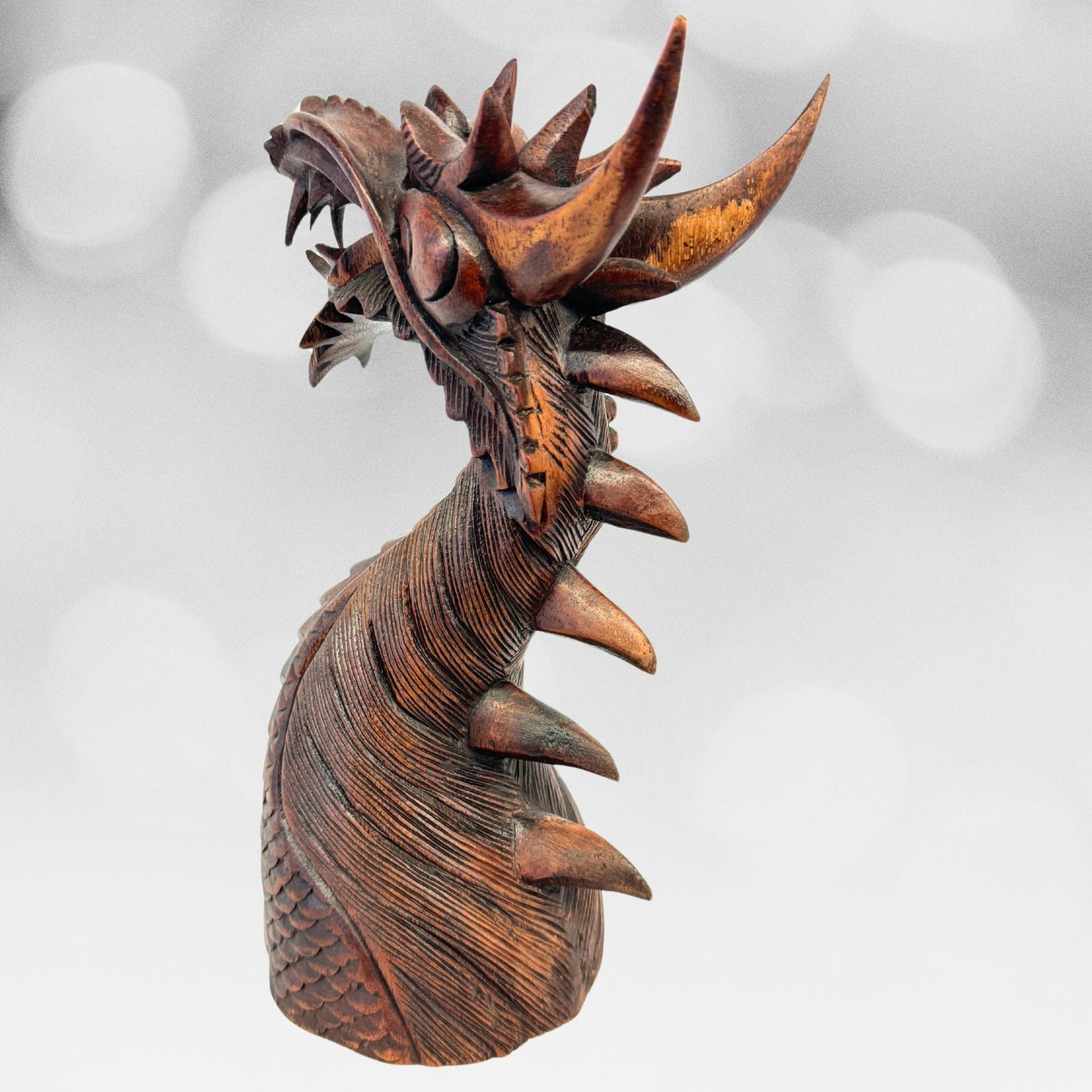 Horned Dragon Sculpture Statue Cosmic Naga Hand hand carved Suar wood Carving Bali Art Asian style Decor - Acadia World Traders