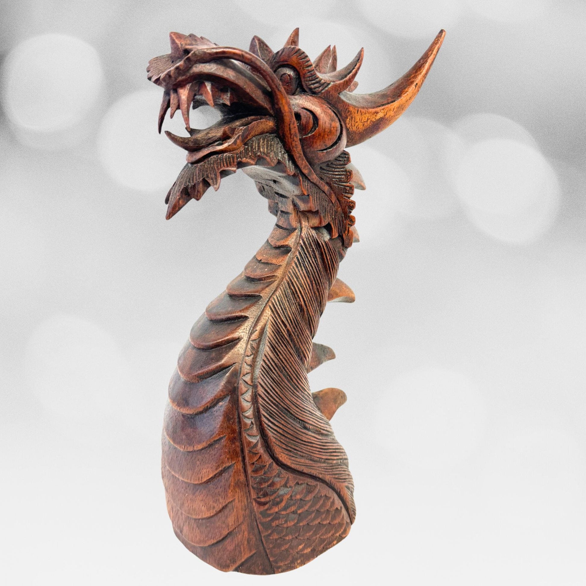 Horned Dragon Sculpture Statue Cosmic Naga Hand hand carved Suar wood Carving Bali Art Asian style Decor - Acadia World Traders