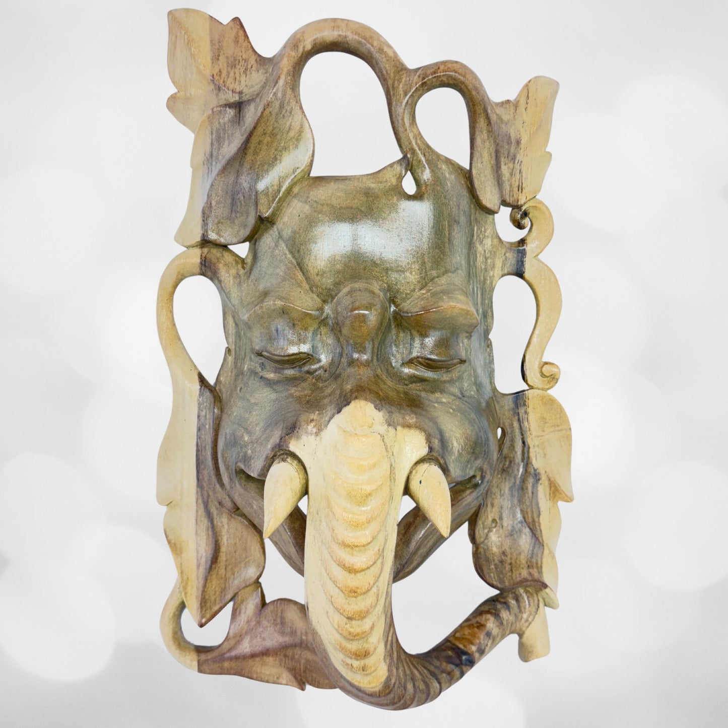 Balinese Nature Ganesha Elephant Abstract Mask Remover of Obstacles Hand Carved wood Hindu art Bali folk art wall decor - Acadia World Traders