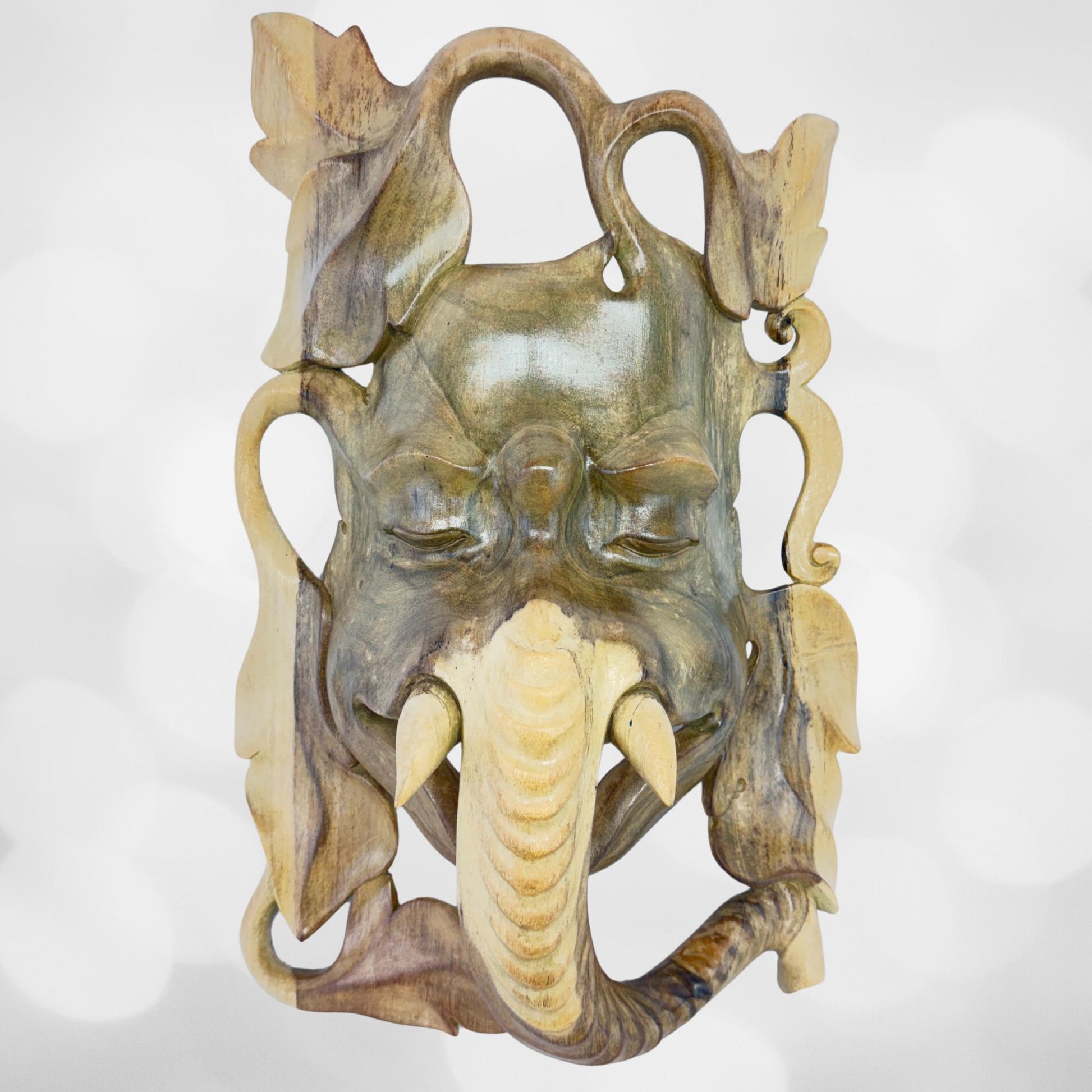 Balinese Nature Ganesha Elephant Abstract Mask Remover of Obstacles Hand Carved wood Hindu art Bali folk art wall decor - Acadia World Traders