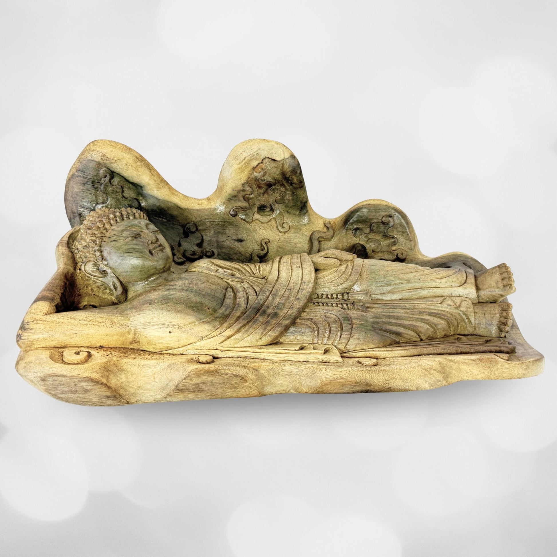 Tranquility Peaceful Buddha Sculpture Resting Nirvana Buddha Hand Wood Sculpture Balinese Bali Buddhist Art Wood Carving - Acadia World Traders