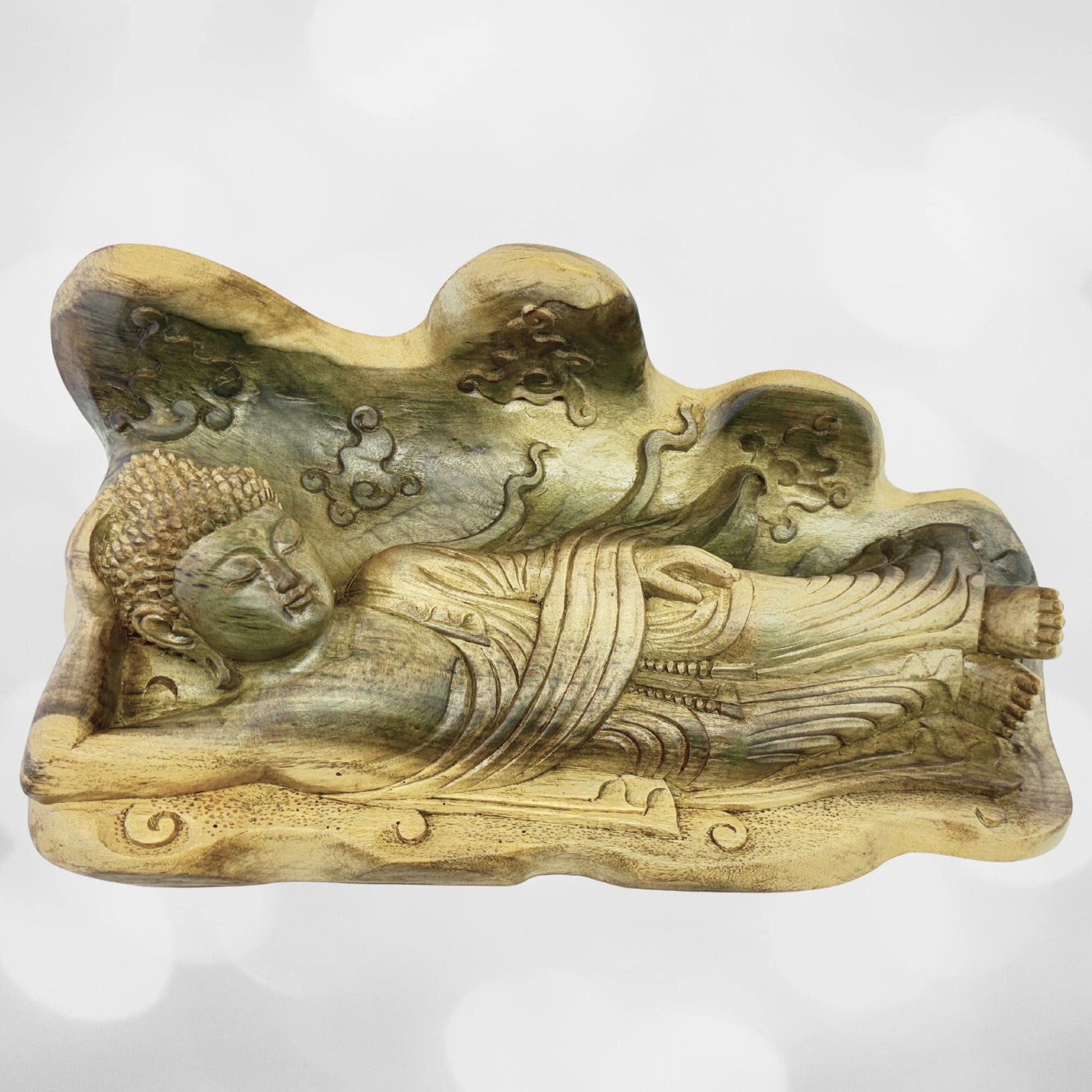 Tranquility Peaceful Buddha Sculpture Resting Nirvana Buddha Hand Wood Sculpture Balinese Bali Buddhist Art Wood Carving - Acadia World Traders
