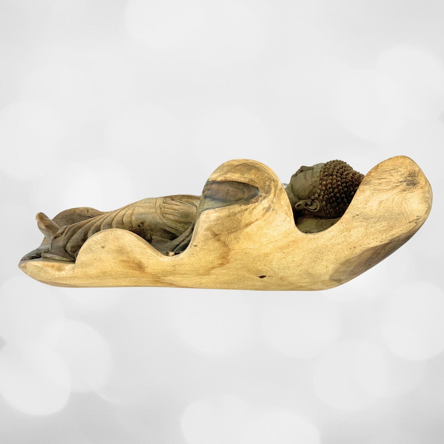 Tranquility Peaceful Buddha Sculpture Resting Nirvana Buddha Hand Wood Sculpture Balinese Bali Buddhist Art Wood Carving - Acadia World Traders