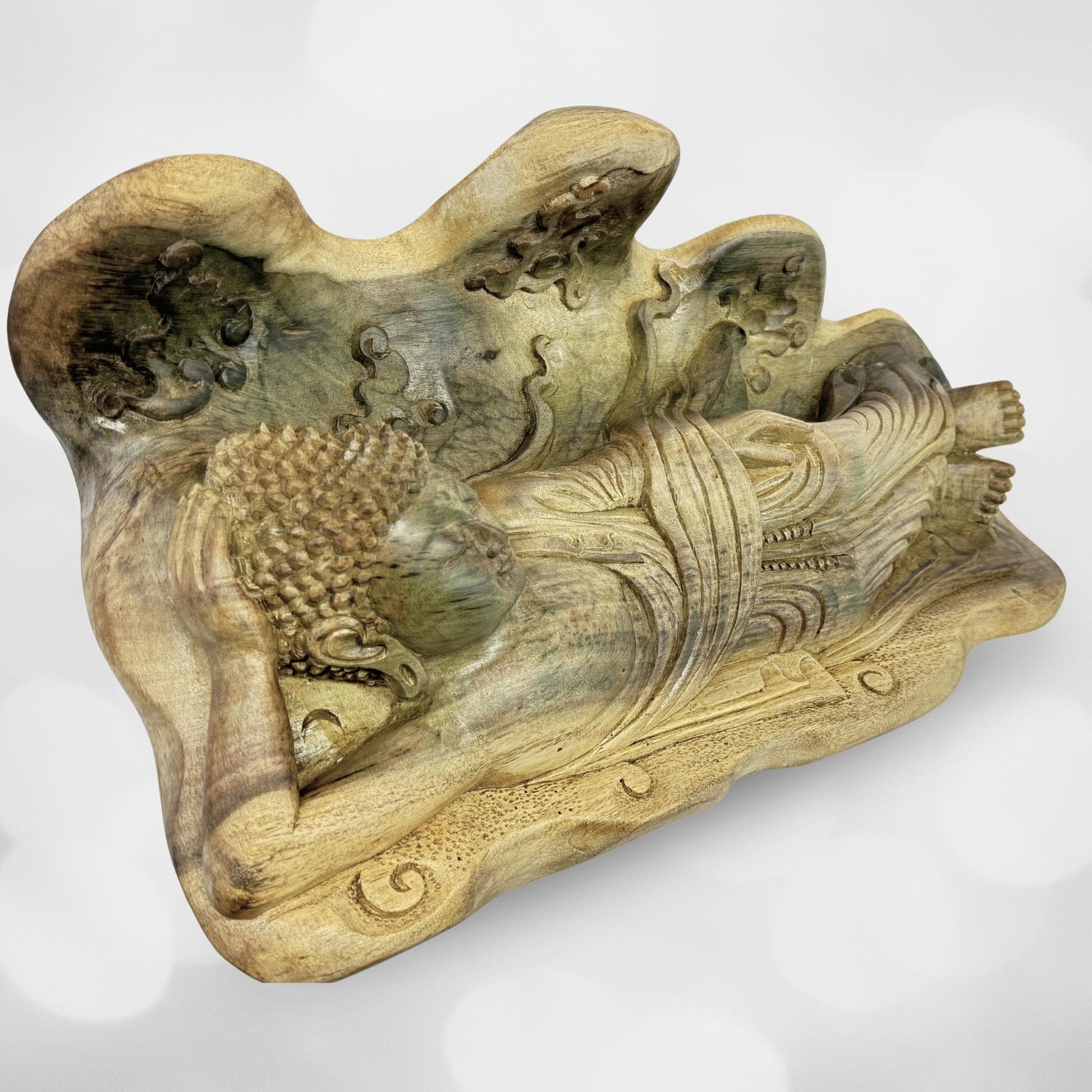 Tranquility Peaceful Buddha Sculpture Resting Nirvana Buddha Hand Wood Sculpture Balinese Bali Buddhist Art Wood Carving - Acadia World Traders
