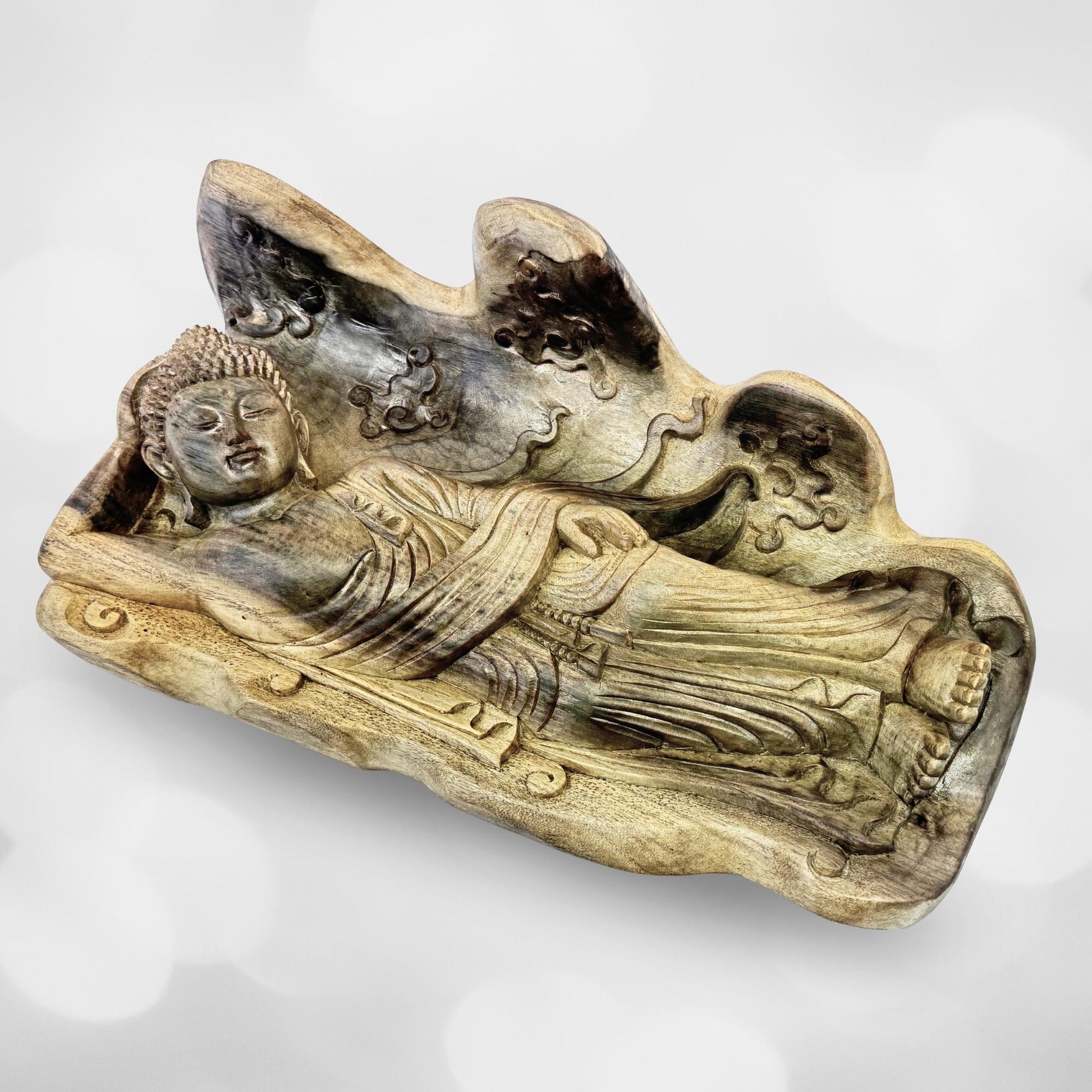 Tranquility Peaceful Buddha Sculpture Resting Nirvana Buddha Hand Wood Sculpture Balinese Bali Buddhist Art Wood Carving - Acadia World Traders