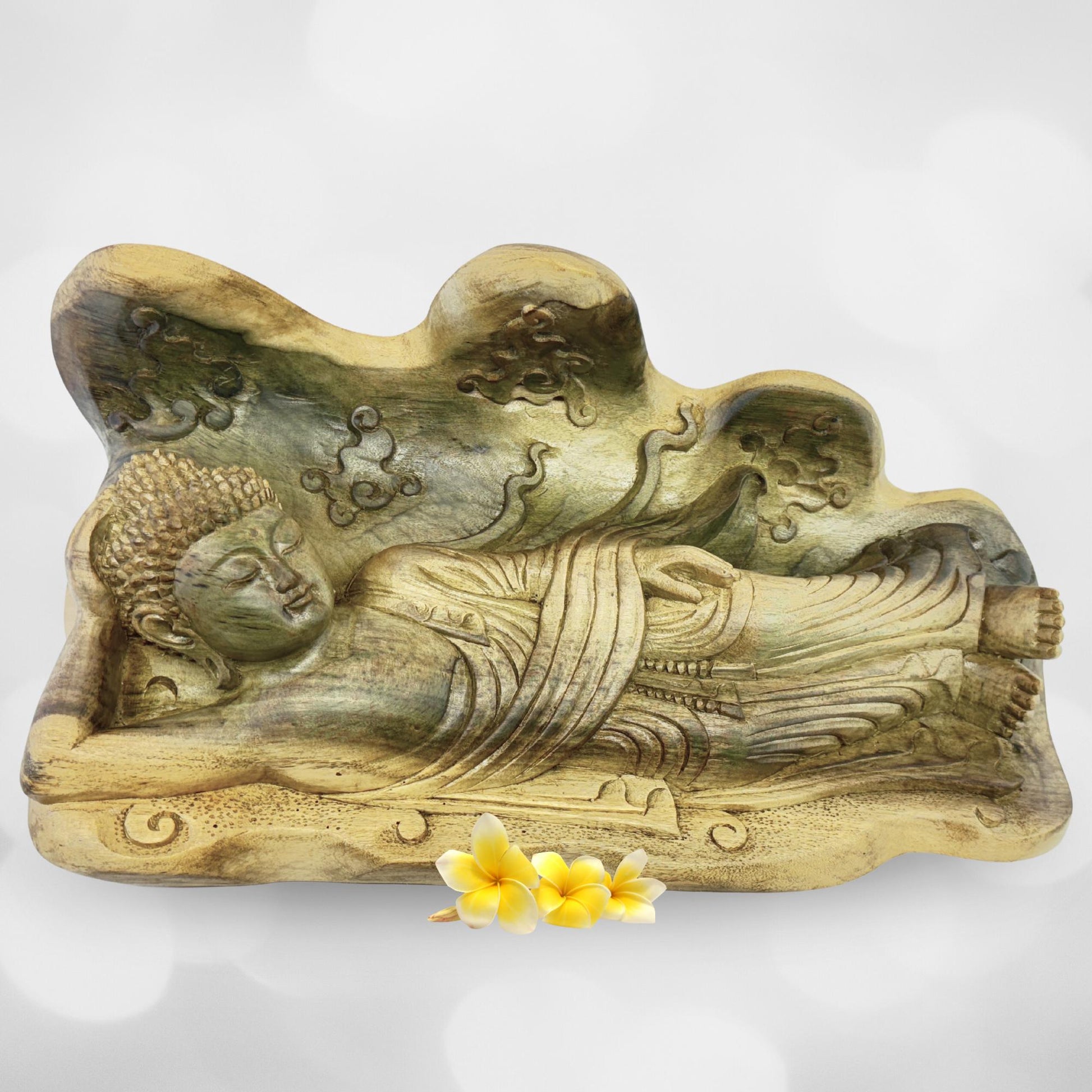 Tranquility Peaceful Buddha Sculpture Resting Nirvana Buddha Hand Wood Sculpture Balinese Bali Buddhist Art Wood Carving - Acadia World Traders