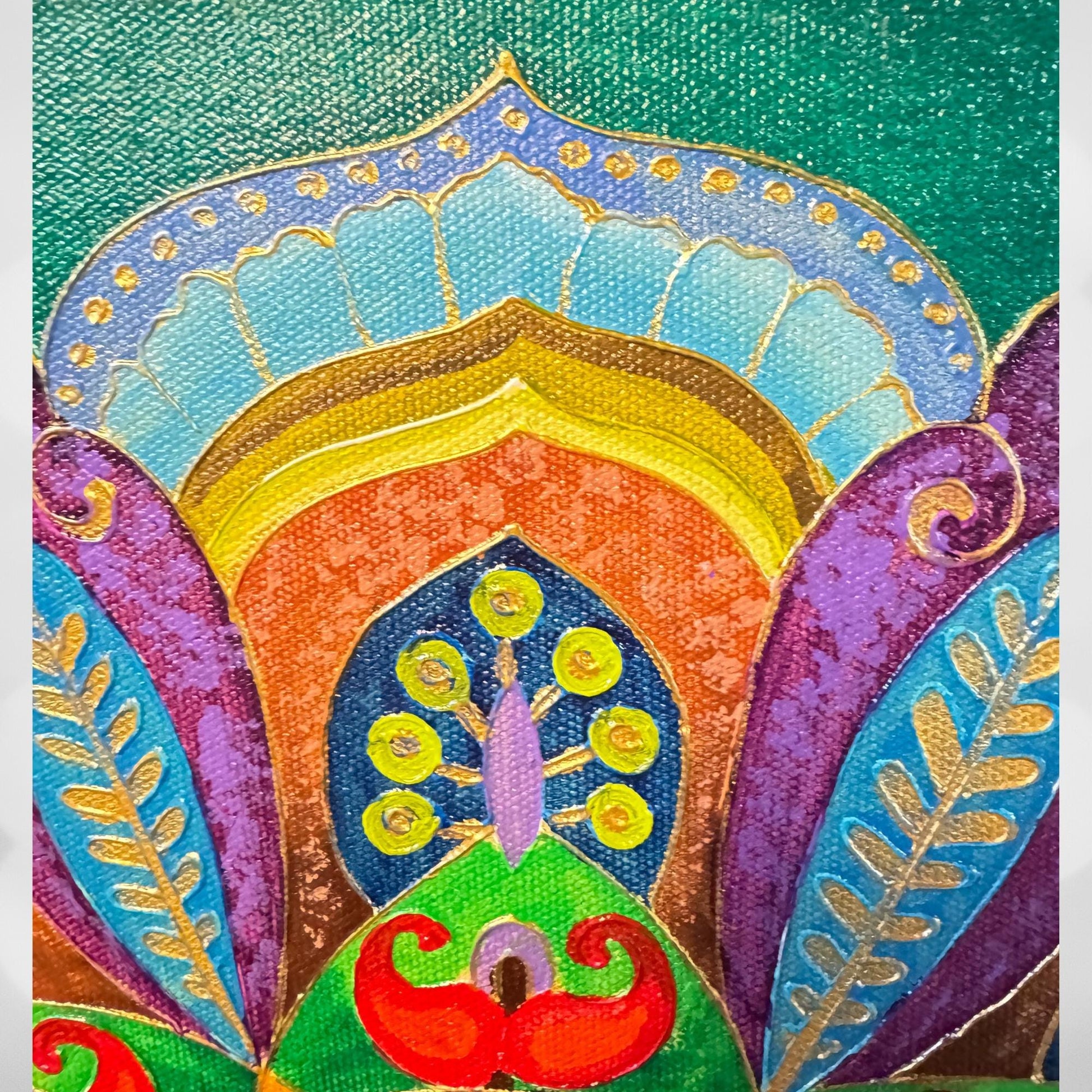 Serene Lotus Mandala Wall Art Painting Acrylic on Canvas  Sacred Geometry Green - Acadia World Traders