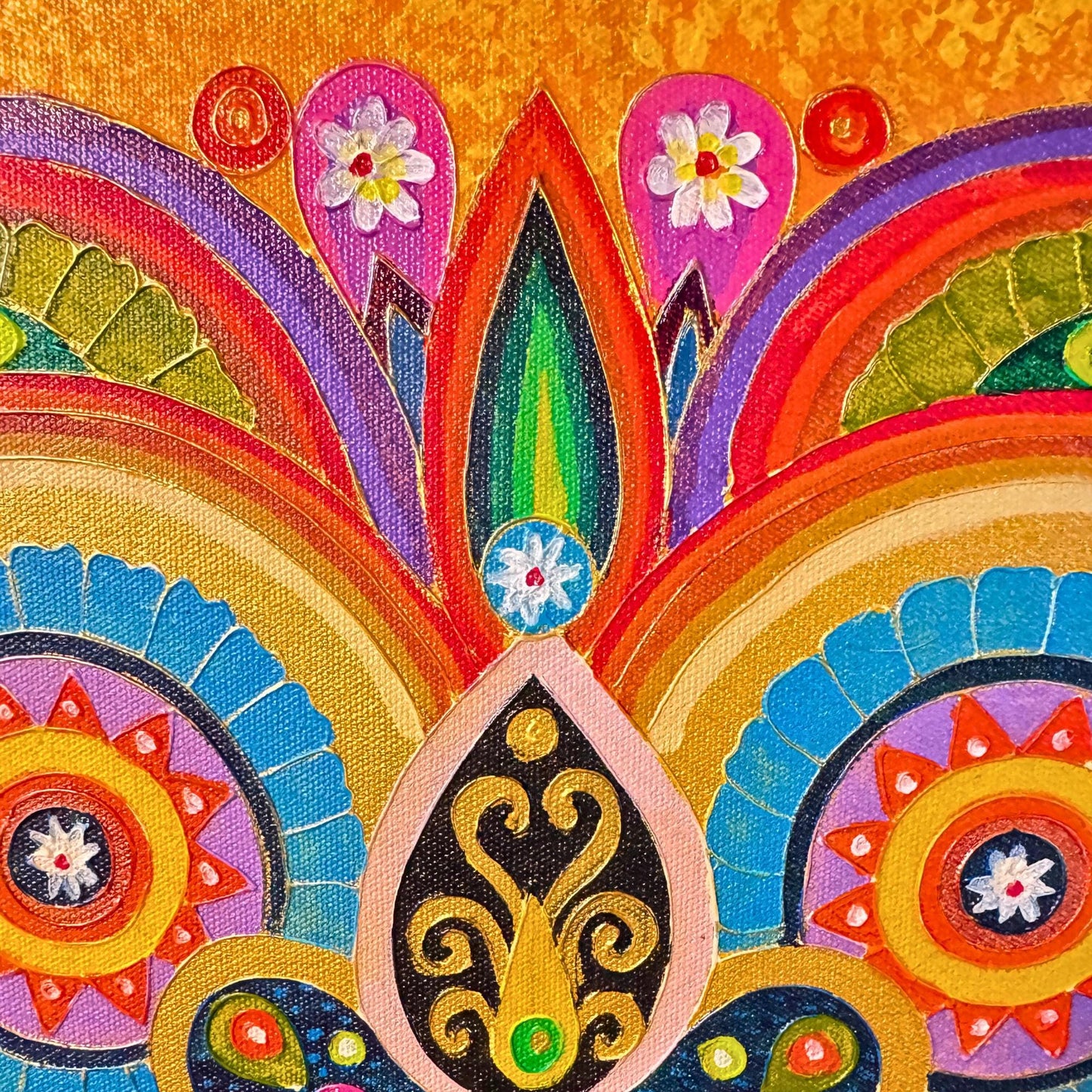 LOTUS Mandala Wall Art Painting Acrylic on Canvas Sacred Geometry Meditation Bali Art ORANGE Balinese Artist - Acadia World Traders