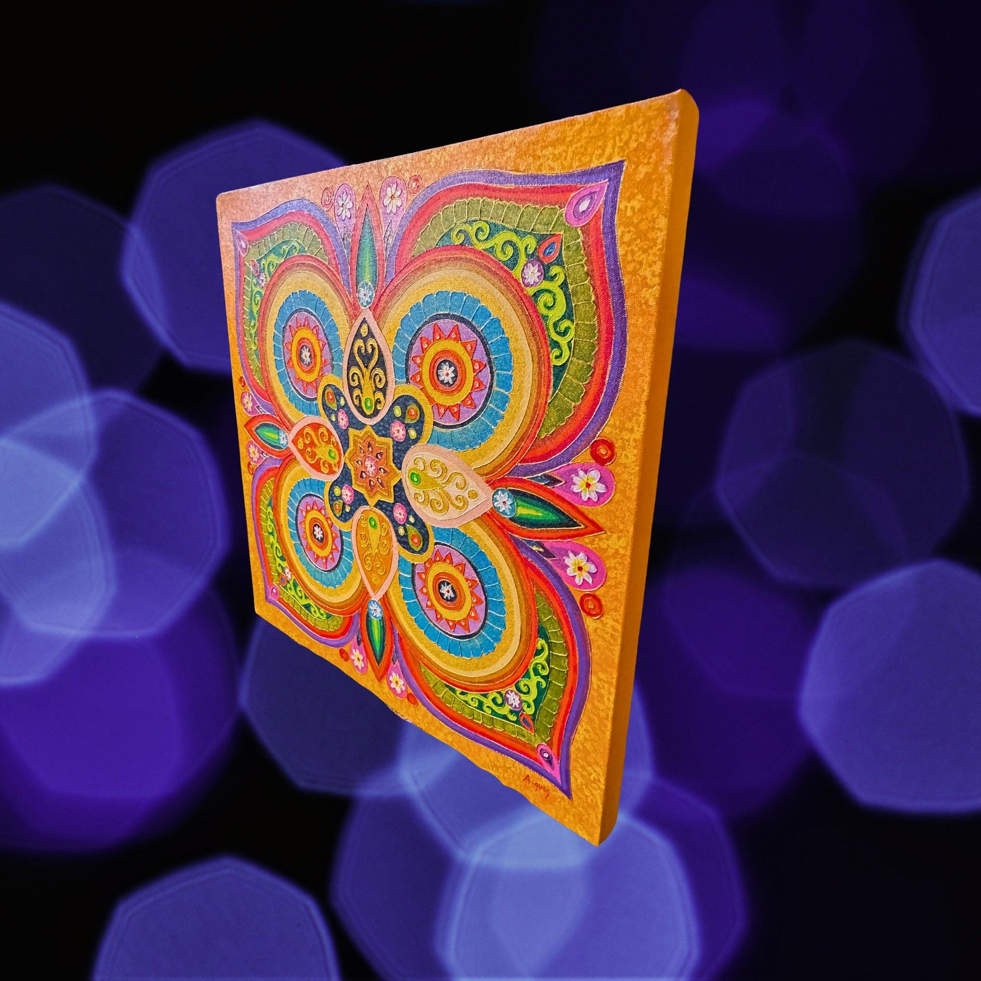 LOTUS Mandala Wall Art Painting Acrylic on Canvas Sacred Geometry Meditation Bali Art ORANGE Balinese Artist - Acadia World Traders