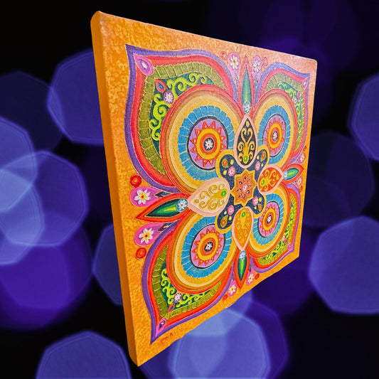 LOTUS Mandala Wall Art Painting Acrylic on Canvas Sacred Geometry Meditation Bali Art ORANGE Balinese Artist - Acadia World Traders