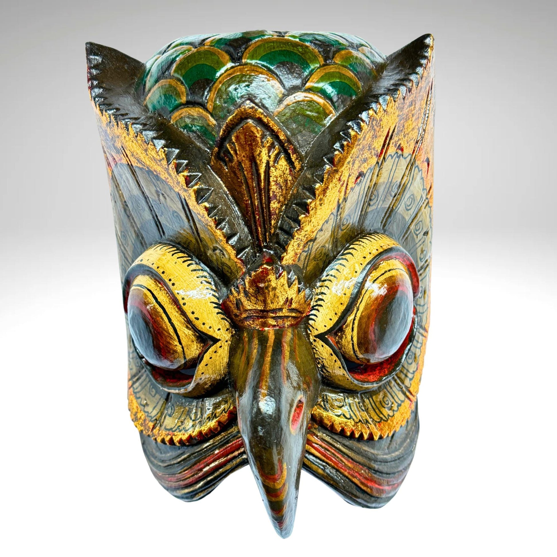 Balinese Mask Horned Owl Bird Mythical Owl Wall Hanging art Bali Folk Art Hand carved Wood Carving - Acadia World Traders