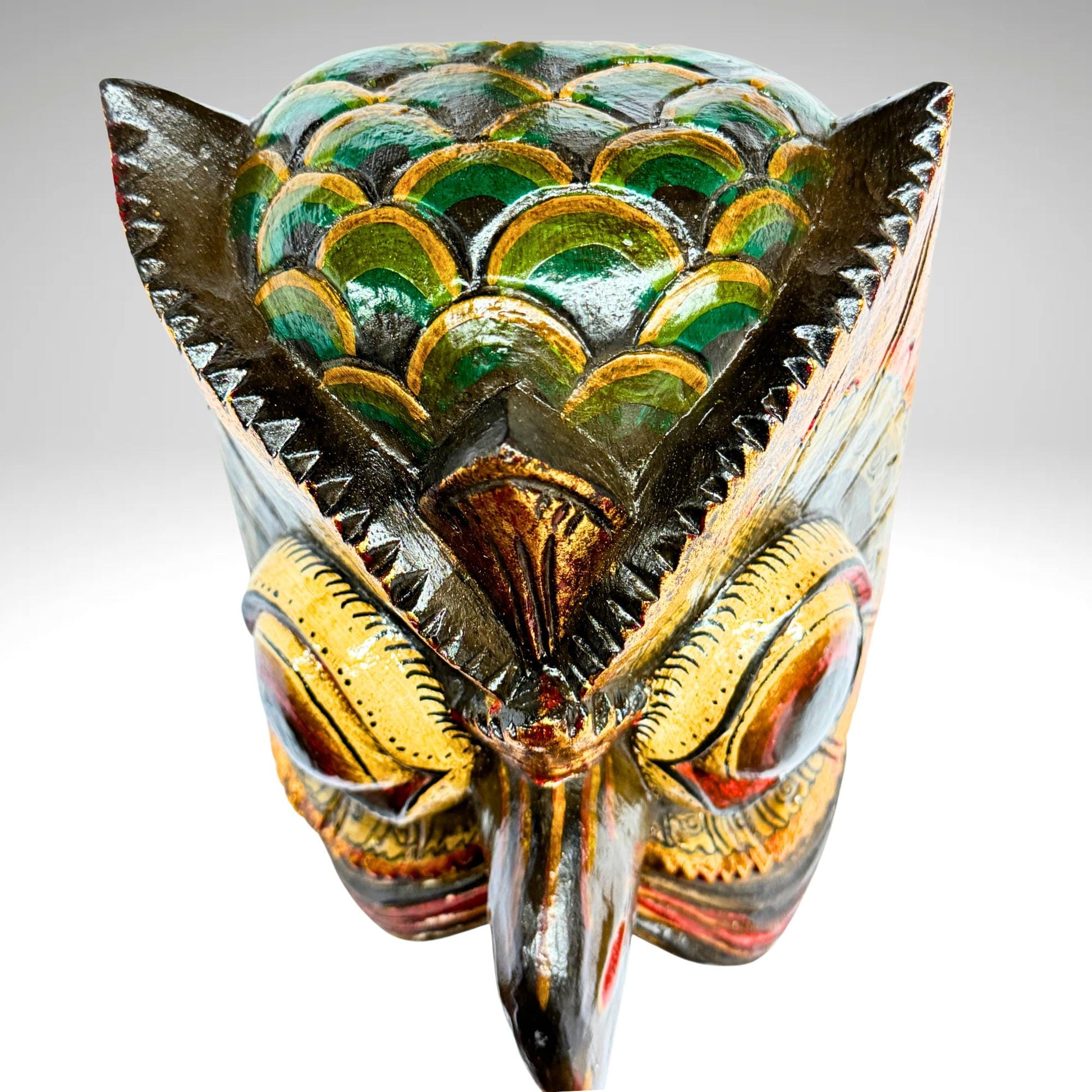 Balinese Mask Horned Owl Bird Mythical Owl Wall Hanging art Bali Folk Art Hand carved Wood Carving - Acadia World Traders