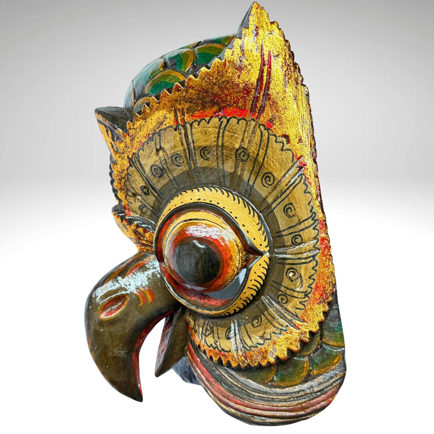 Balinese Mask Horned Owl Bird Mythical Owl Wall Hanging art Bali Folk Art Hand carved Wood Carving - Acadia World Traders