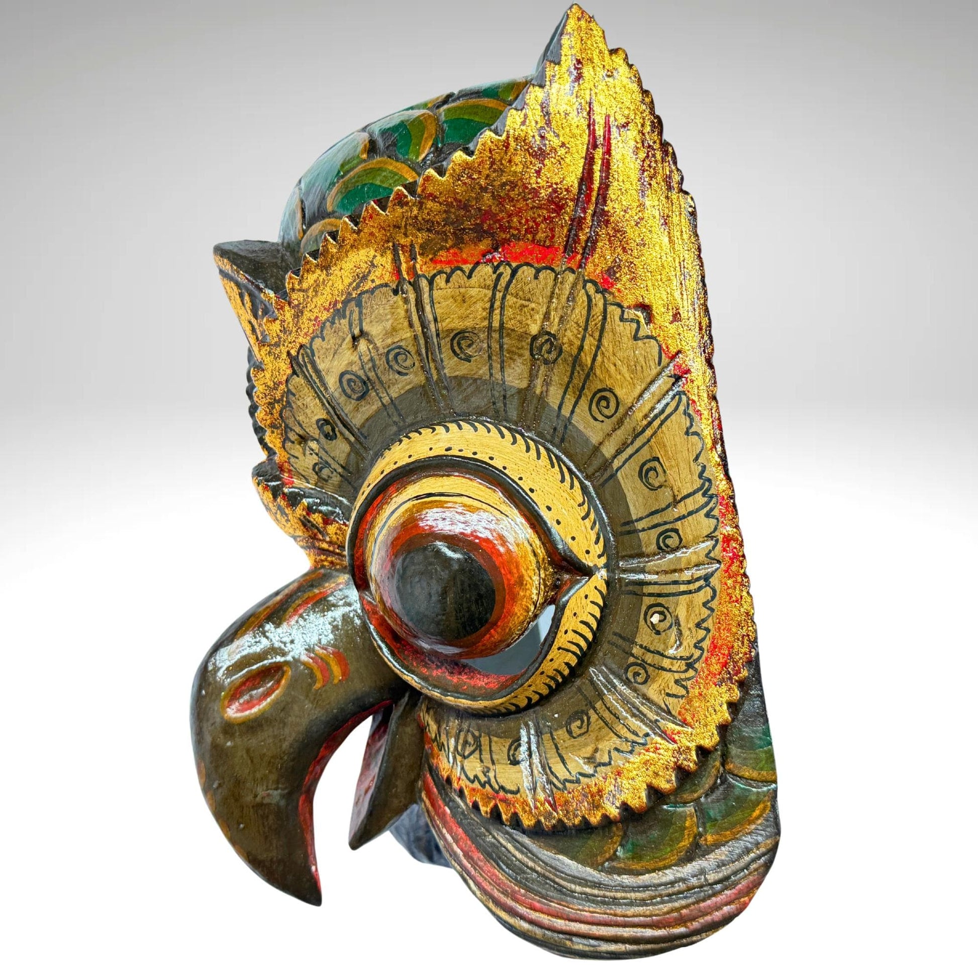 Balinese Mask Horned Owl Bird Mythical Owl Wall Hanging art Bali Folk Art Hand carved Wood Carving - Acadia World Traders