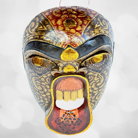 Balinese Bondres Mask Demon SCREAMING Tattoo Face Bali Folk Art Wall Decor Hand carved wood Carving