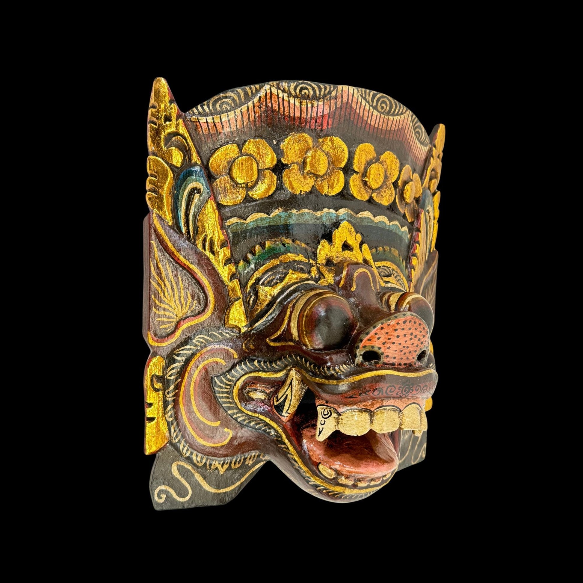 Balinese Pig Barong Mask Bangkal Boar Protector Guardian Polychrome Hand Carved wood Carving Bali Folk Art Wall Decor - Acadia World Traders