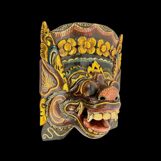 Balinese Barong Pig Mask: Hand-Carved Wood Polychrome Folk Art Wall Decor - Acadia World Traders