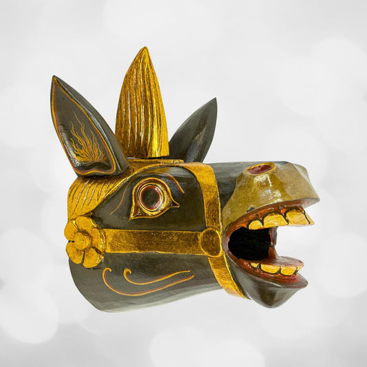 Balinese Horse Mask Wall Decor Hand Carved Wood Carving Bali Folk Art Indonesian - Acadia World Traders