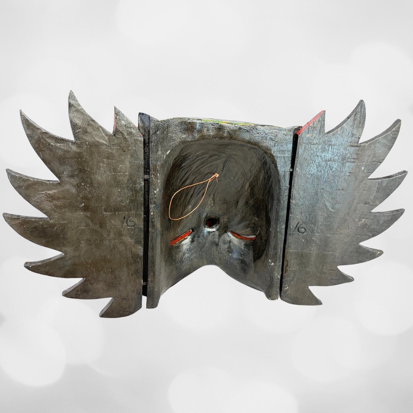 Balinese Mask Horned Owl Bird Mythical WINGED Owl Wall Hanging art Bali Folk Art Hand carved Wood Carving - Acadia World Traders