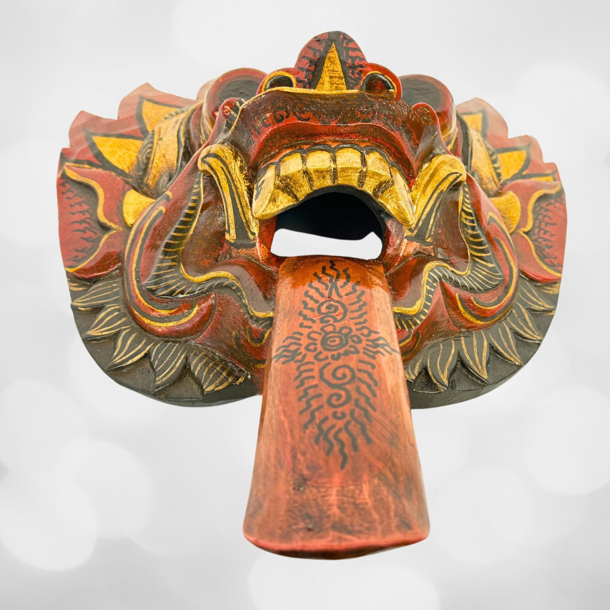 Balinese Agni Mask Mythical God of Fire Wall Decor Hand Carved Wood Carving Bali Folk Art Indonesian Red - Acadia World Traders