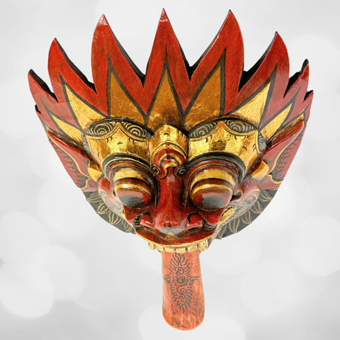 Balinese Agni Mask Mythical God of Fire Wall Decor Hand Carved Wood Carving Bali Folk Art Indonesian Red