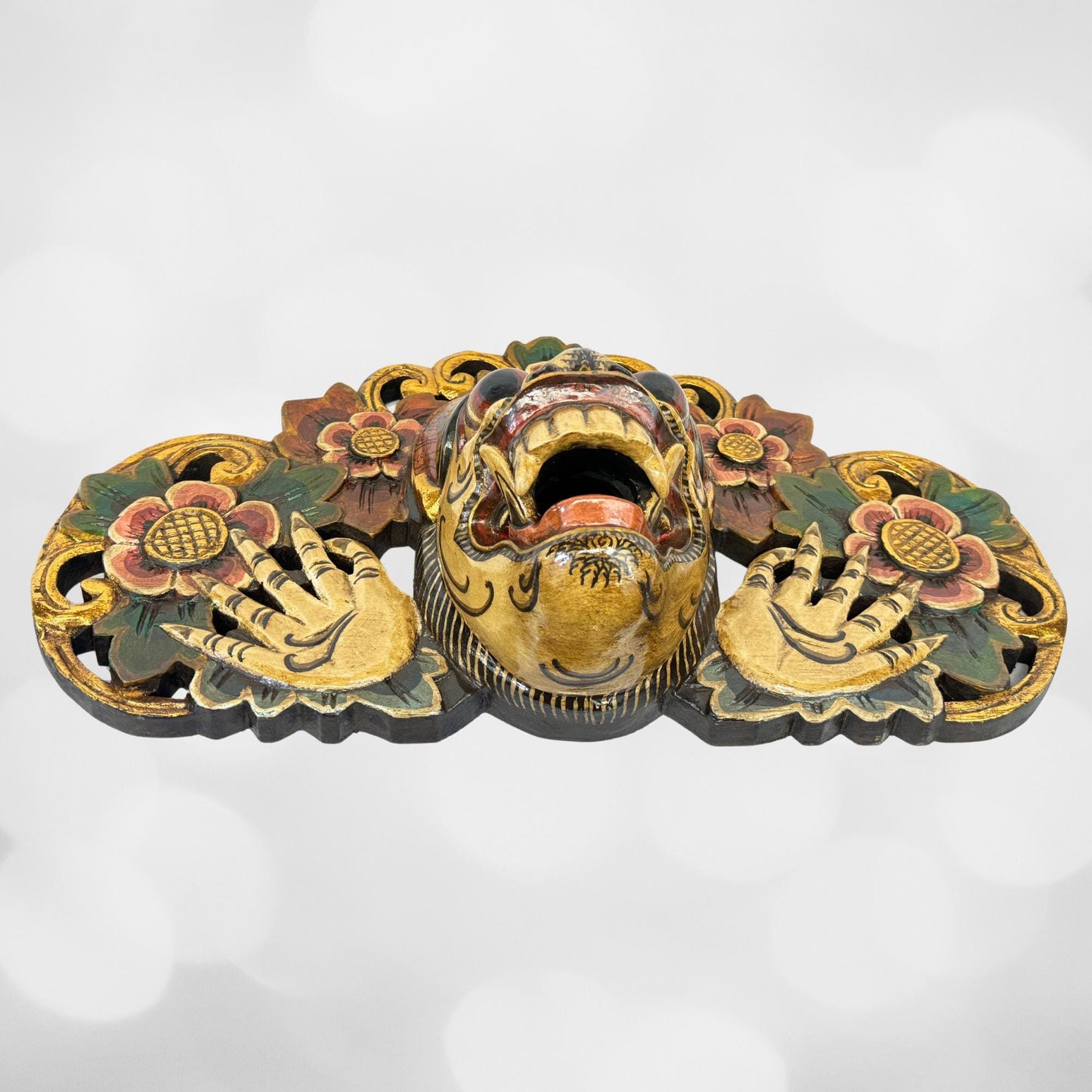 Balinese Demon Mask Bhoma Guardian of the Boma Protector of Earth Barong Mask Polychrome Hand Carved wood Carving Bali Folk Art Wall Decor - Acadia World Traders