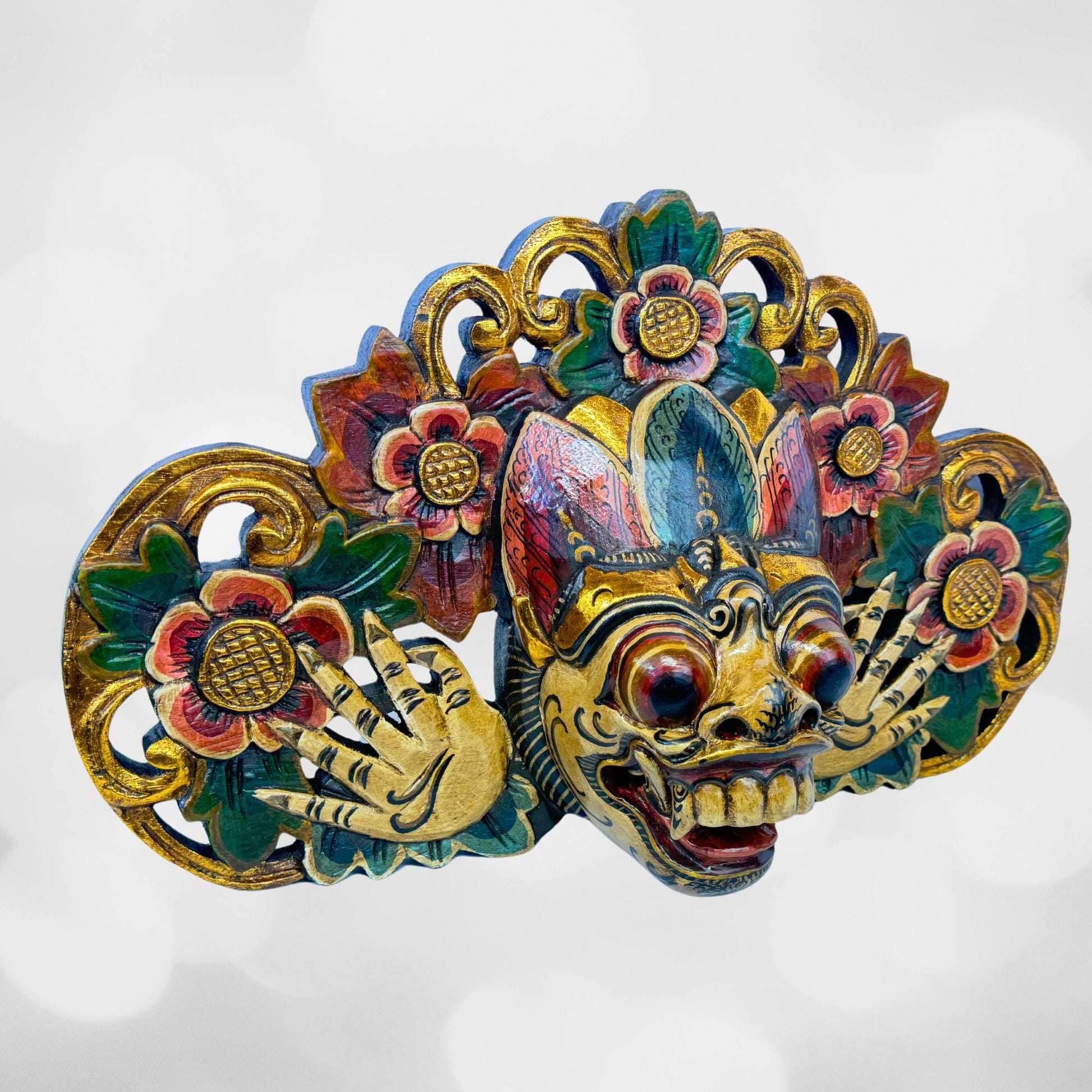 Balinese Demon Mask Bhoma Guardian of the Boma Protector of Earth Barong Mask Polychrome Hand Carved wood Carving Bali Folk Art Wall Decor - Acadia World Traders