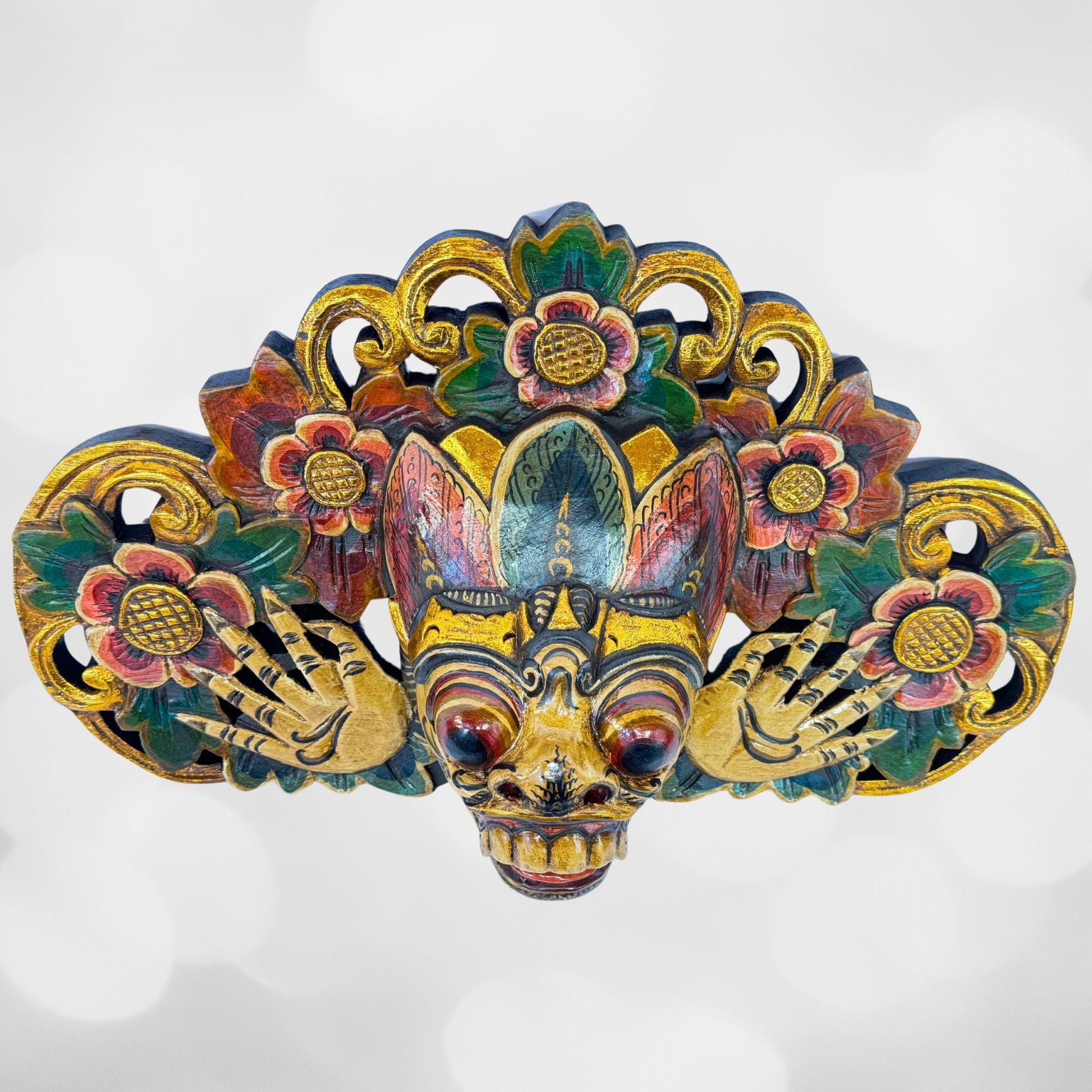 Balinese Demon Mask Bhoma Guardian of the Boma Protector of Earth Barong Mask Polychrome Hand Carved wood Carving Bali Folk Art Wall Decor - Acadia World Traders