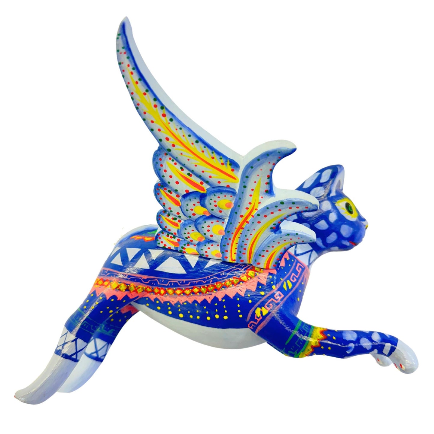 Winged Blue Cat Mobile Geo Kitty Spiritchaser Demon chaser cradle guardian hand carved wood Cat Lady Balinese Folk Art