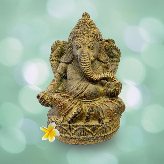 Ganapati Ganesha Statue Garden statuary Remover Obstacles Handmade Cast Lava stone sculpture Bali art Eclectic Decor - Acadia World Traders