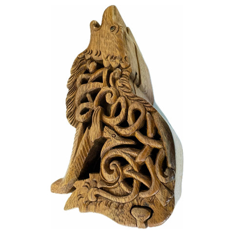 Celtic Wolf Secret Puzzle Box Stash Box Trinket Jewelry Gift Box Hand carved wood Bali Art Gift for dad