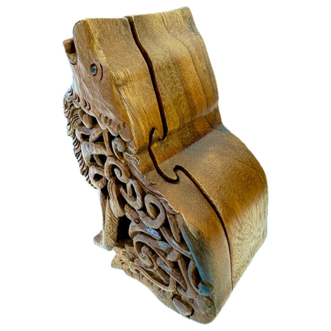 Celtic Wolf Secret Puzzle Box Stash Box Trinket Jewelry Gift Box Hand carved wood Bali Art Gift for dad