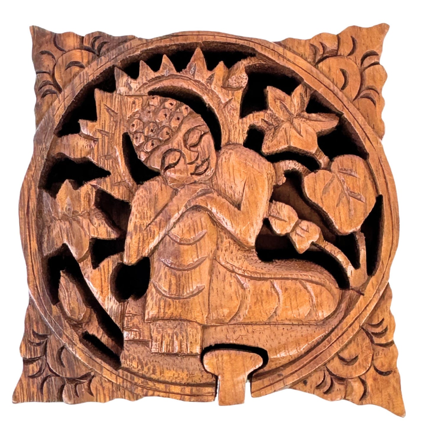 Thinking Buddha Wooden secret puzzle Jewelry Box Stash Box Gift Box Handmade Hand Carved Wood