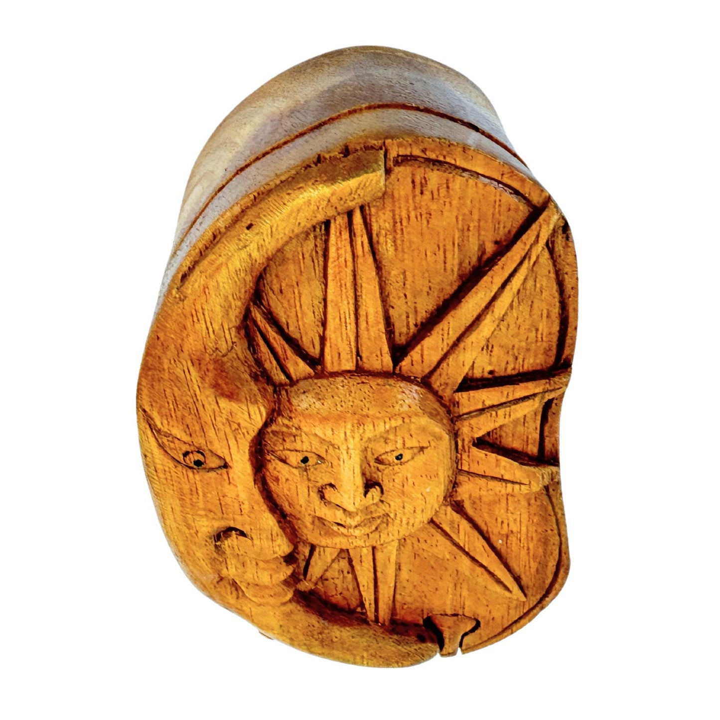 Celestial Sun & Moon Secret Puzzle Box Trinket Jewelry gift box Hand Carved wood wooden Stash box
