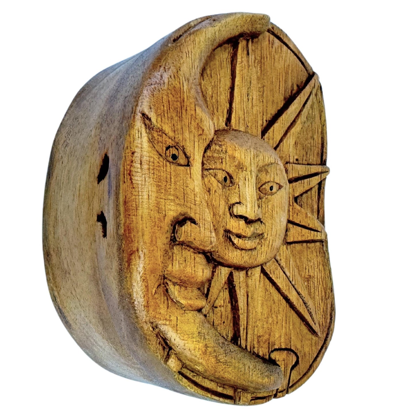 Celestial Sun & Moon Secret Puzzle Box Trinket Jewelry gift box Hand Carved wood wooden Stash box