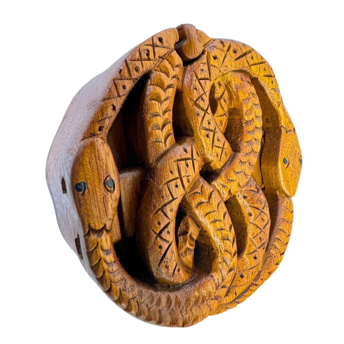 Celtic Knot Snake Puzzle Box: Hand Carved Wood Secret Stash Box