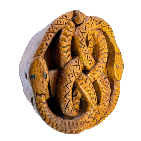 Celtic Knot Snake  Secret Puzzle Box Stash Box Trinket Jewelry Gift Box Hand carved wood Bali Art Gift for dad