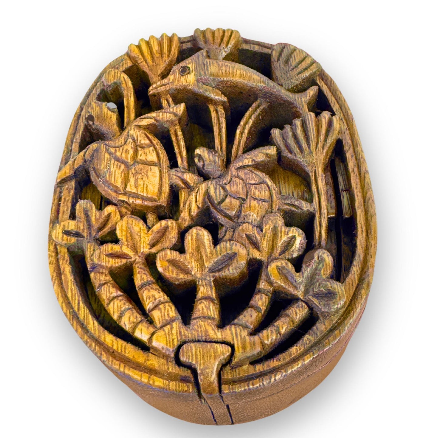 Sea Turtle Dolphin Under the Sea Secret Puzzle stash Box Trinket Box Jewelry Gift Box Hand Carved Wood Marine Life - Acadia World Traders